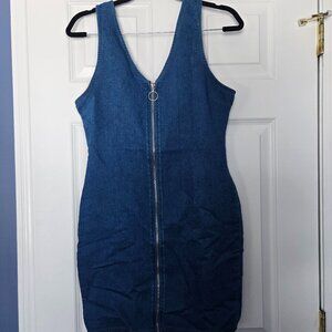 Full-Zip Denim Bodycon Mini Dress